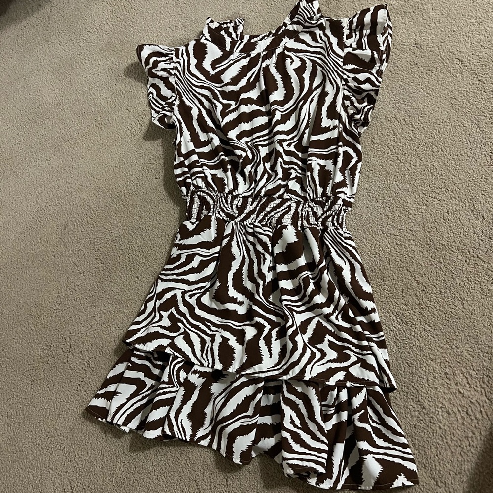 Ina Brown and White Zebra Print Mini Dress